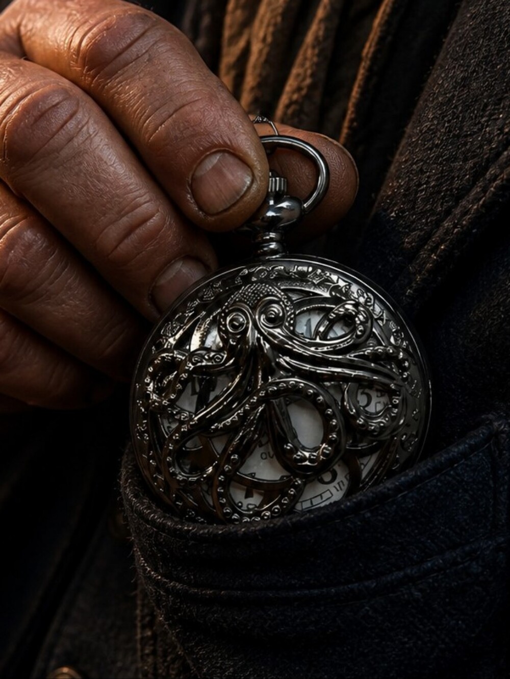 Kraken Octopus Pocket Watch Black Steampunk Pirate Nautical Quartz Chain Vintage